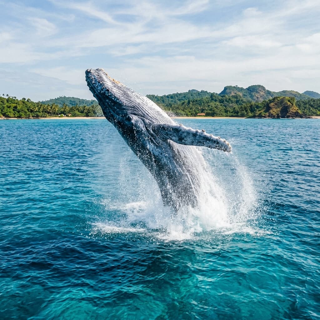 Blue whale breaching in the Indian Ocean near Sri Lanka